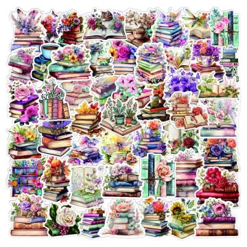 Book Flower Cartoon Stickers - Aesthetic Decals for Notebook Bike Diary