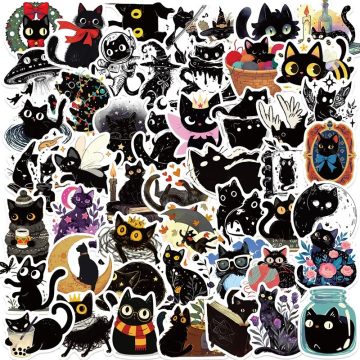 Black Star Cat PVC Sticker - Aesthetic DIY Stationery for Scrapbooking School