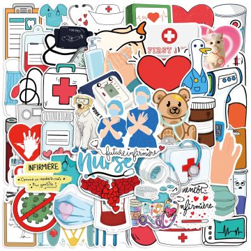 Cartoon Doctor Nurse Medical Staff Stickers for Helmet, Wall Decoration