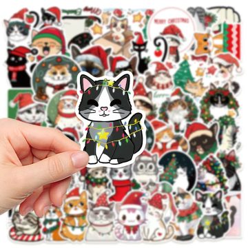 Kawaii Christmas Cat Cartoon Stickers for Laptop Scrapbook