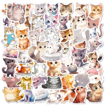 Cute Light Color Cat PVC Sticker Pack - Aesthetic Scrapbooking Korean Stationery Childrens Decoration