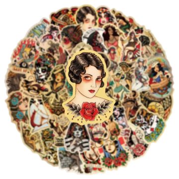 Retro Old School Tattoo Style Stickers For Refrigerator Skateboard Backpack