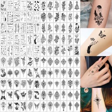 Black Flower Temporary Tattoo Stickers Butterfly, Star, Moon