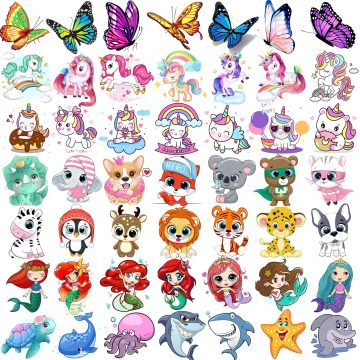 Animal Temporary Tattoos Cartoon Butterfly & Mermaid Stickers