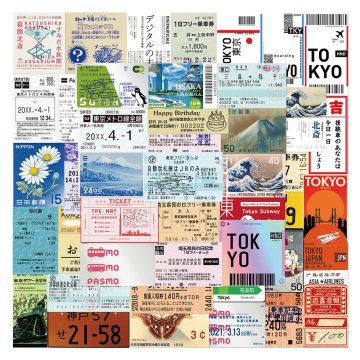 Tokyo Travel Ticket Stickers - Japanese Retro Decals for Suitcase & Motorcycle