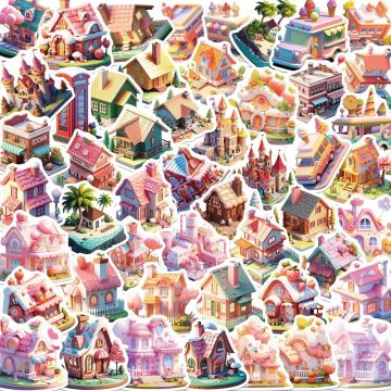3D Cartoon Castle Cabin Stickers DIY Waterproof Laptop & Cup Decals