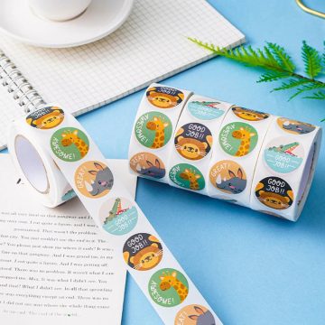 Animal Theme Reward Stickers Roll for Kids Cute Praise Labels for Envelopes and Gifts