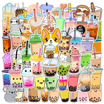 Cartoon Milk Tea Stickers for Helmet, Desktop, Wall Decoration
