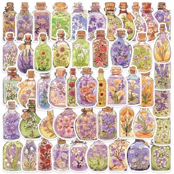 Glass Bottle Flower Stickers for Luggage and Phone