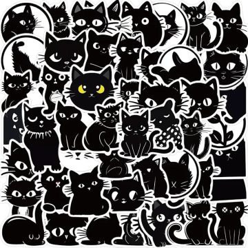 Kawaii Black Cat PVC Stickers - Children's Scrapbooking Stationery for School Supplies