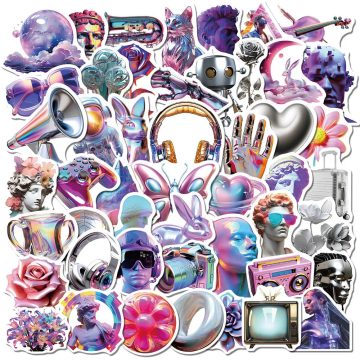 3D Steam Wave Laser Graffiti Stickers - Cartoon Waterproof Decals for Phone Motorcycle Suitcase