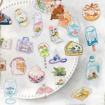 Clear Glass Flowers, Plants, and Animals PET Stickers for Scrapbooking, Stationery, and School Supplies