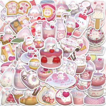 Cute 3D Pink Strawberry Rabbit Stickers for Laptop, Phone, Scrapbook, Luggage