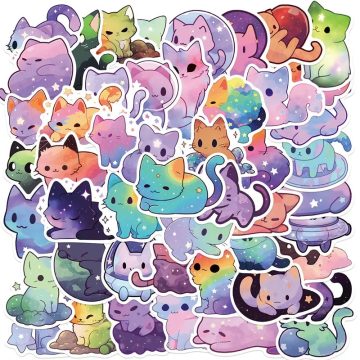 Cute Starry Sky Cat and Sealife Sticker Pack