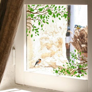 Leafy Bird Window Wall Stickers Electrostatic Glass Mural Decorations
