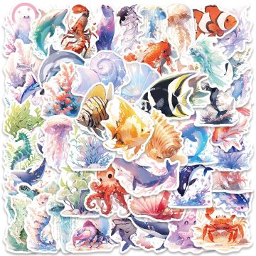 Cute Cartoon Marine Organism Stickers, Vinyl Laptop, Water Bottle Decals for Luggage, Guitar, Skateboard, Waterproof Graffiti