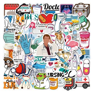 Cartoon Doctor Medical Stickers for Helmet, Wall, DIY Decoration