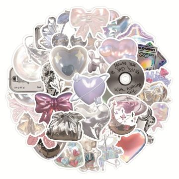 Silver Pink Aesthetic Stickers - Decals for Skateboard Phone Fridge Bike DIY