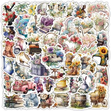 Retro Flowers World Cartoon Graffiti Stickers for Bottle Laptop
