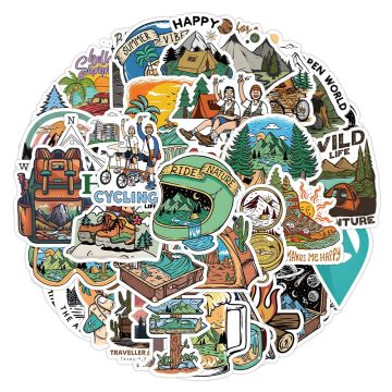 Camping Hiking Outdoor Stickers - Waterproof Travel Decals for Skateboard Motorcycle Bike