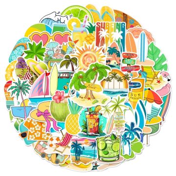 Summer Beach Vacation Aesthetic Stickers for Water Bottle Phone Luggage
