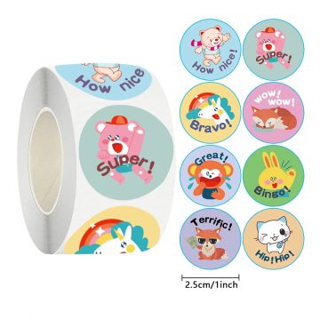 Cute Animal Reward Stickers with Motivational Words for School Teacher Kids Student Stationery