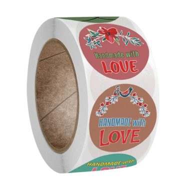 Handmade With Love Wedding Kraft Round Adhesive Labels