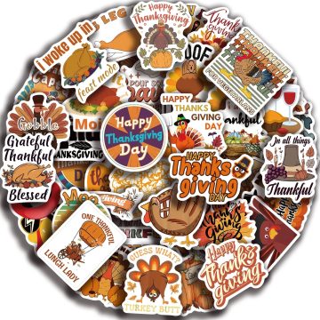 Cartoon Thanksgiving Day Sticker Funny Pumpkin Turkey Autumn Maple Leaf Graffiti Decals DIY Laptop Luggage Skateboard