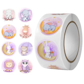 Cartoon Animal Round Stickers Elephant Hippo Stationery