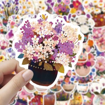 Hand Painted Flower Stickers - Potted Plant Decals