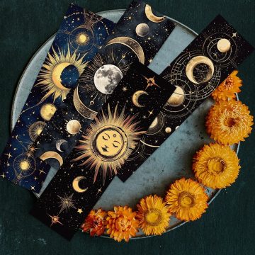 Celestial Theme Paper Bookmarks Planets, Sun, and Moon Design