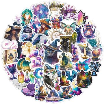 Gothic Magic Moon Cat Witch Tarot Stickers for Laptop Scrapbook