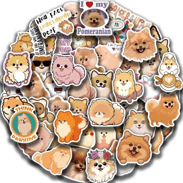 Cartoon Cute Pomeranian Dog Graffiti Stickers for Suitcase, Refrigerator, Skateboard, Waterproof