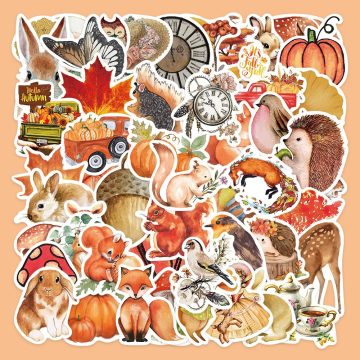 Autumn Forest Stickers Seasonal Cartoon Decals for Wall and Helmet