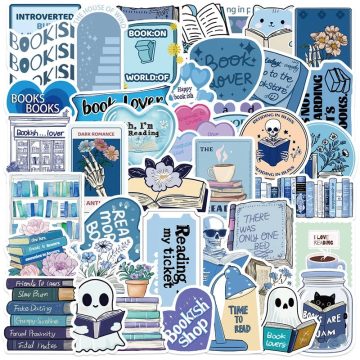 Kawaii Blue Reading PVC Stickers - Aesthetic DIY Scrapbooking Supplies for Kids