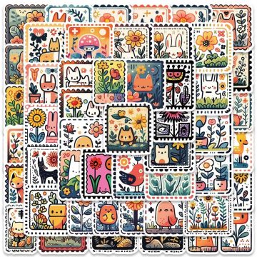 Cute Cartoon Stamp Flower Animal Stickers for DIY Skateboard Phone Bike Suitcase Laptop Notebook