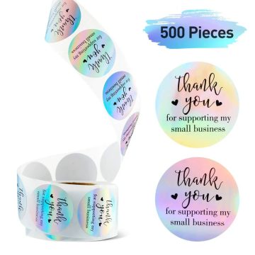 Rainbow Laser Business Thank You Stickers for Packaging