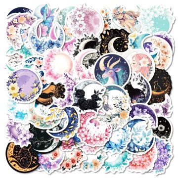 Cartoon Moon Graffiti Stickers for Helmet, Wall, DIY Decoration
