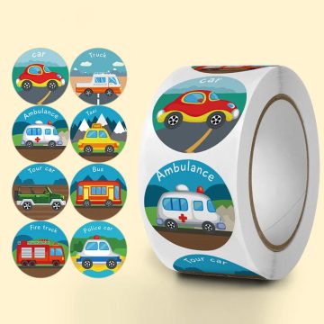 Cartoon Vehicle Transport Stickers Kids English Learning Reward Labels