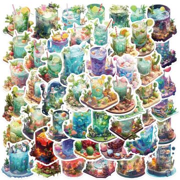 Kawaii Cup Drink World PVC Stickers - Waterproof DIY Decals for Notebook, Bike, Fridge