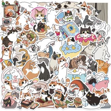 Kawaii Bathing Cat PVC Stickers - Aesthetic DIY Decoration for Hand Accounting