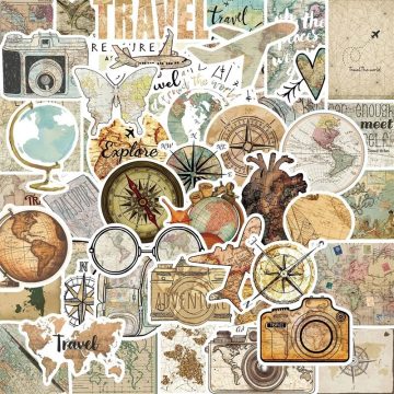 Vintage Tourist Map Stickers - Scrapbooking Stationery