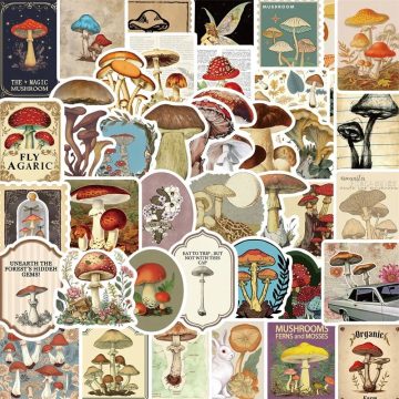 Vintage Colored Mushroom Stickers - DIY Scrapbooking Decals
