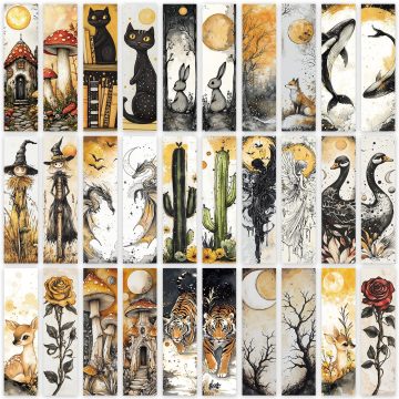 Retro Botanical and Animal Paper Bookmarks for Students and Office