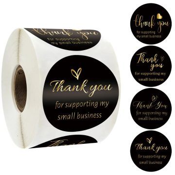 Black Thank You Sticker for Supporting Small Business Sealing Labels for Packaging