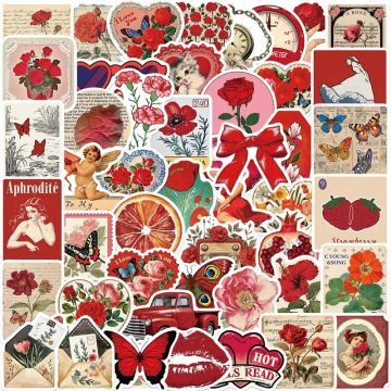 Vintage Red PVC Stickers - DIY Scrapbooking