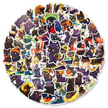 Cartoon Black Cat Stickers - Kawaii Waterproof Decals for Guitar Luggage