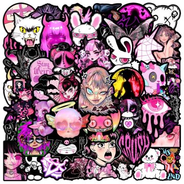 Anime Gothic Dark Pink Horror Girl Stickers for Luggage Skateboard