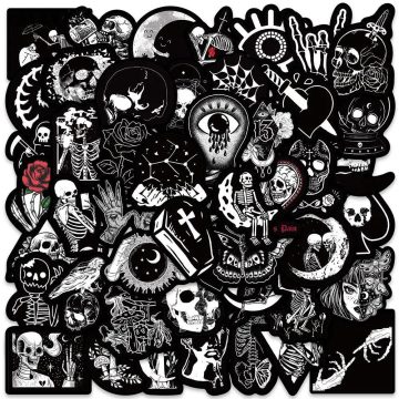 Black White Terrifying Skull Stickers - Halloween Graffiti Decals for Skateboard Luggage Cars