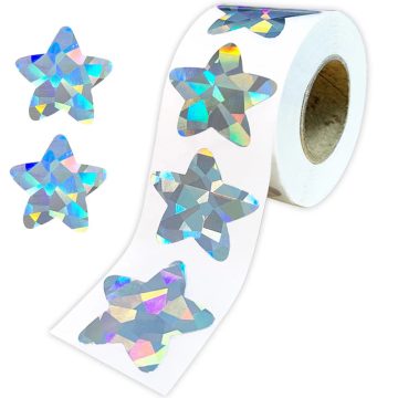Silvery Holographic Star Stickers Foil Reward Labels for Kids and School Use